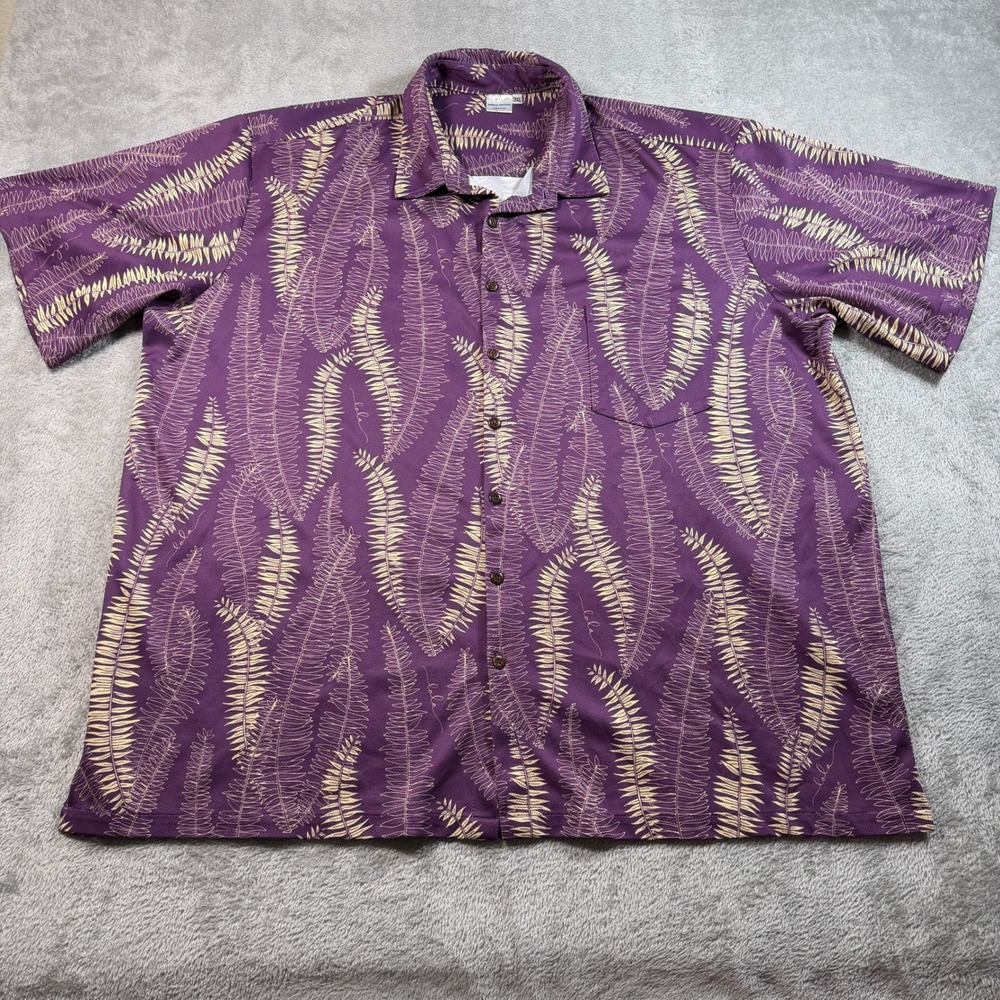 Lola Simply Sisters Button Up Shirt Mens 3XL Purple Fern Print Hawaii Aloha